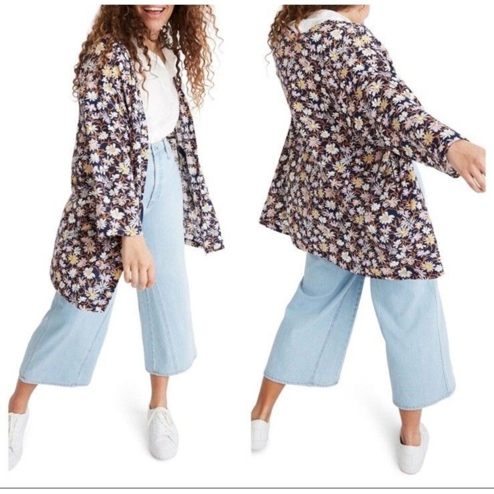 Madewell Short Robe Jacket In Pool House Floral Flowy Overcoat Sz XXL